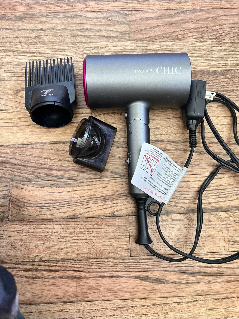 TYCLE CHIC Compact Hair Dryer in Metallic Gray with Pink Accent - Picture 1 of 4